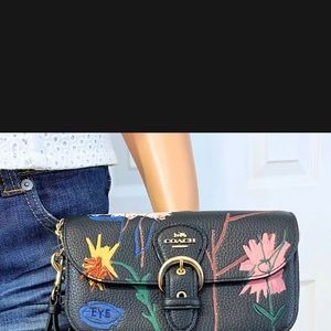 COACH X Jean Michel Basquiat Bag Kleo Floral Crossbody or Clutch Purse Black